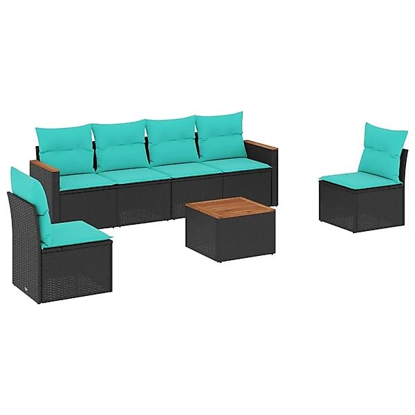 vidaXL 7-Tlg Gartensofa-Set mit Kissen Schwarz Polyrattan 3225868 günstig online kaufen