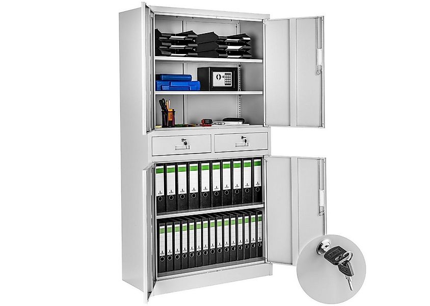 tectake Aktenschrank Büroschrank Cosmo mit 2 Schubfächern 40x80x180cm (Komp günstig online kaufen