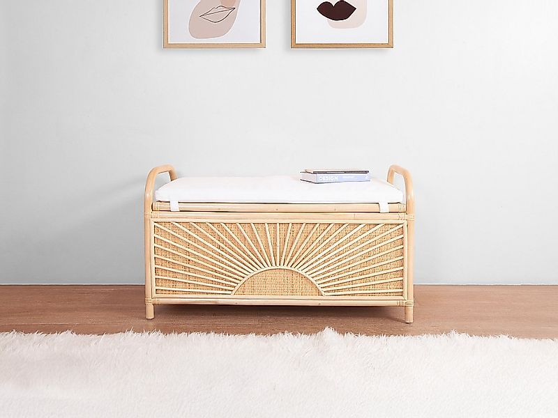 Truhenbank aus geflochtenem Rattan mit Kissen - 91 x 43 x 51 cm - Natur - S günstig online kaufen