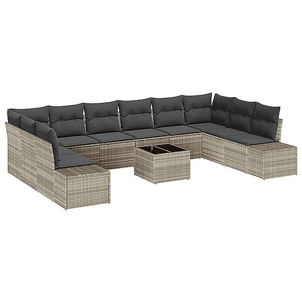 vidaXL Loungesofa 11-teiliges Garten Sofa Set mit Kissen in Hellgrau, 11 Te günstig online kaufen