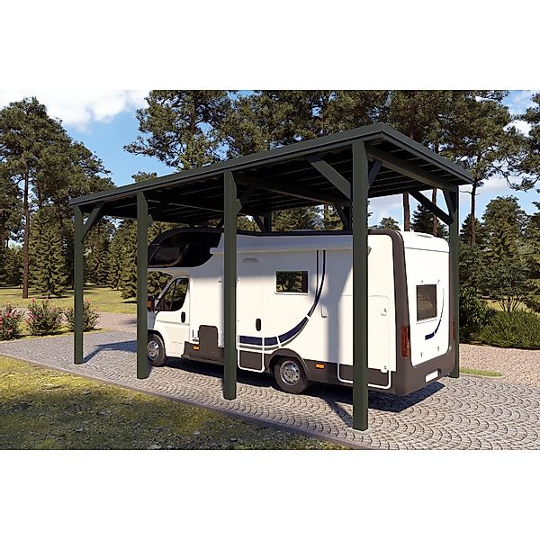 Holzbrüder Camping-Carport Ralf 28m² Chromoxidgrün-Dornengrün günstig online kaufen