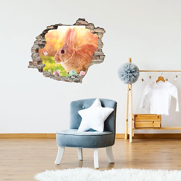 queence 3D-Wandtattoo "Osterhase mit Schmetterling" Selbstklebender Wandsti günstig online kaufen