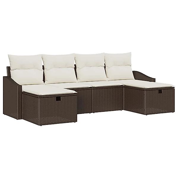 vidaXL Garten-Sofa-Set mit Kissen 6-Tlg Braun Poly Rattan 3359317 günstig online kaufen