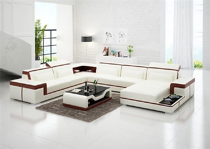 JVmoebel Ecksofa Sofa Couch Polster Garnitur Wohnlandschaft Leder Orange UF günstig online kaufen