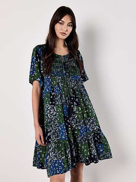 Apricot Minikleid Florales Patchwork-Kleid, mit Quastenband günstig online kaufen
