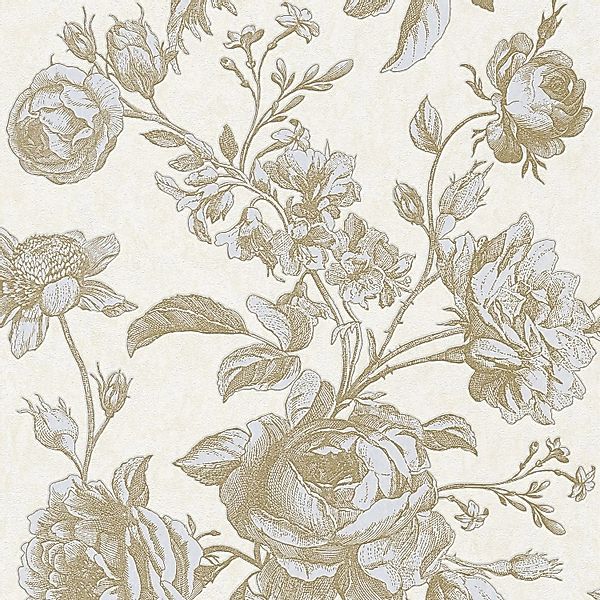 PROFHOME 387003-GU Blumen Tapete Toile De Jouy Creme hell-Elfenbein Gold 0, günstig online kaufen