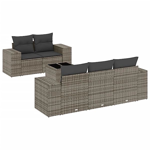 vidaXL 6-Tlg Garten-Sofagarnitur mit Kissen Grau Poly Rattan 3254637 günstig online kaufen