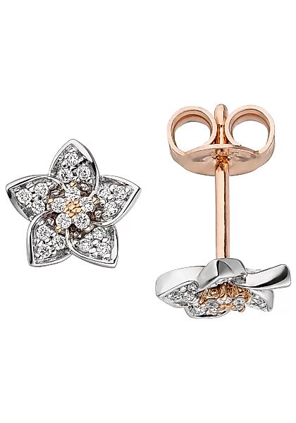JOBO Paar Ohrstecker "Blume", 585 Gold bicolor mit 40 Diamanten günstig online kaufen