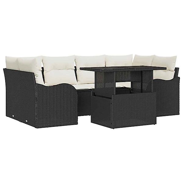 vidaXL Garten-Sofa-Set mit Kissen 7-Tlg Schwarz Poly Rattan 3348393 günstig online kaufen