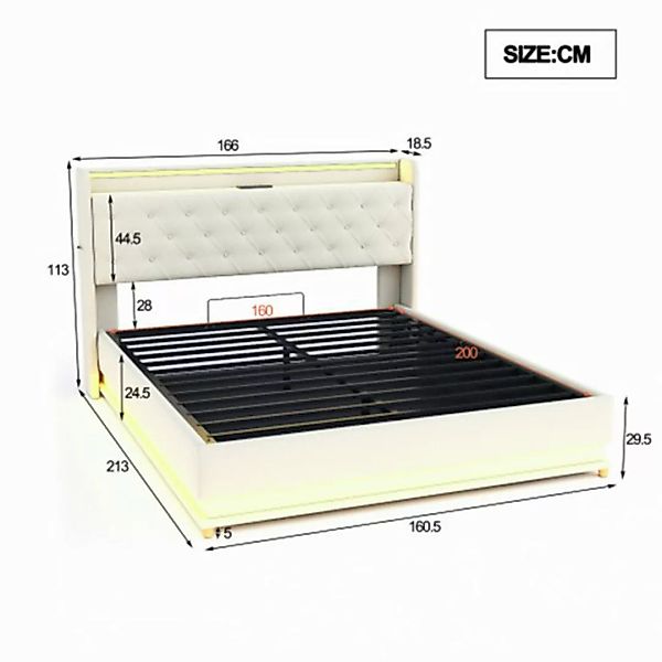 XDeer Polsterbett LED Polsterbett mit USB-Ladeanschluss und Hydraulischer L günstig online kaufen