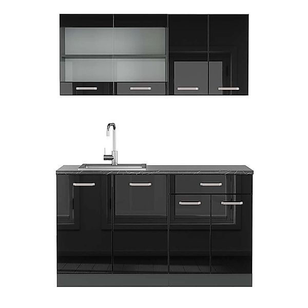 Vicco R-Line Singleküche Schwarz Hochglanz/Anthrazit 140 cm AP Anthrazit günstig online kaufen