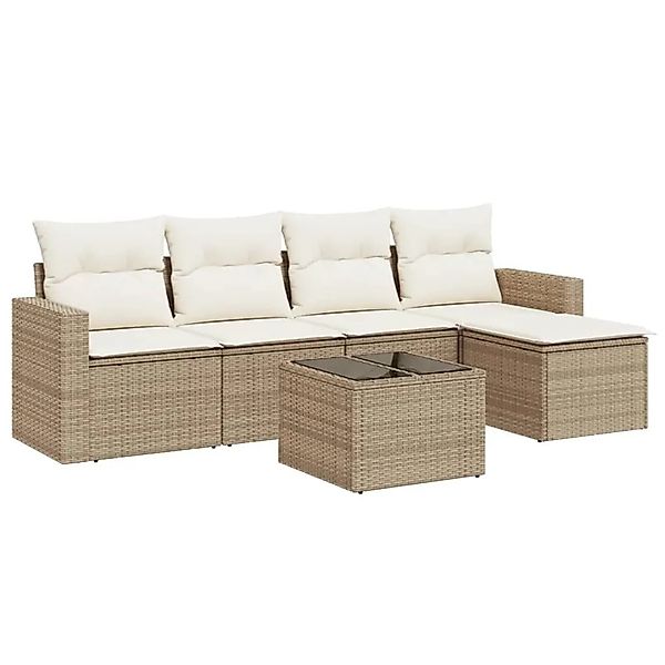 vidaXL 6-Tlg Garten-Sofagarnitur mit Kissen Beige Poly Rattan 3251235 günstig online kaufen