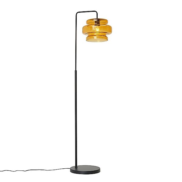 Qazqa Stehlampe Denise, ohne Leuchtmittel, E27, Orange, Retro, Glas, 1-flam günstig online kaufen