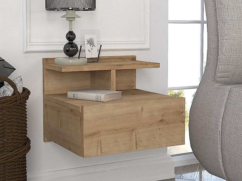 Nachttisch hängend - 1 Schublade - Farbe: Holzfarben - AZELNO günstig online kaufen