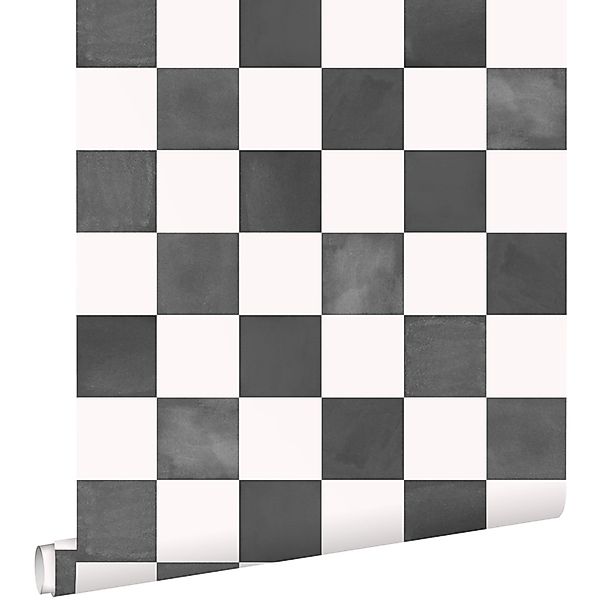ESTAhome Tapete Karomuster Schwarz-Weiß 53 cm x 10.05 m günstig online kaufen