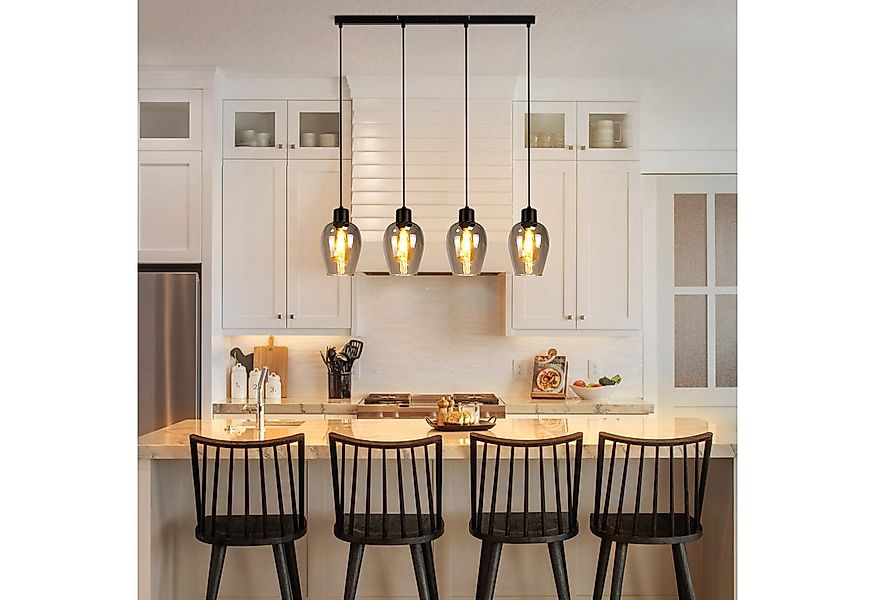 Nettlife Pendelleuchte Vintage Schwarz mit 1/3/4 flammig Rauchglas-Schirmen günstig online kaufen