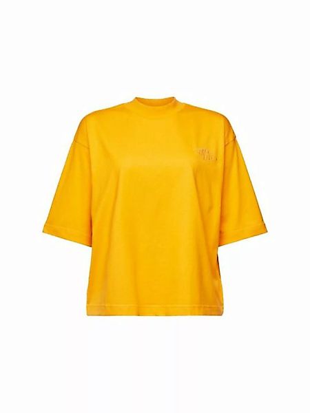 Esprit 3/4-Arm-Shirt Baumwoll-T-Shirt mit Logo und Stehkragen günstig online kaufen