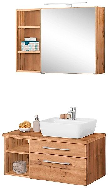 welltime Badmöbel-Set "Davos" 3 Stk. tlg. Spiegelschrank, Regal und Waschti günstig online kaufen