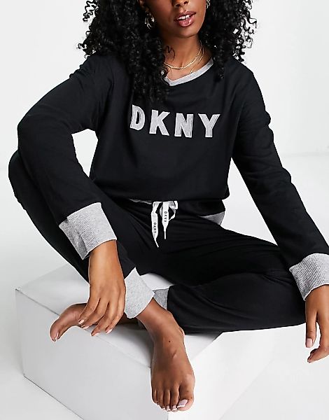 DKNY – Set aus superweichem Strick in Schwarz mit langärmligem Oberteil und günstig online kaufen