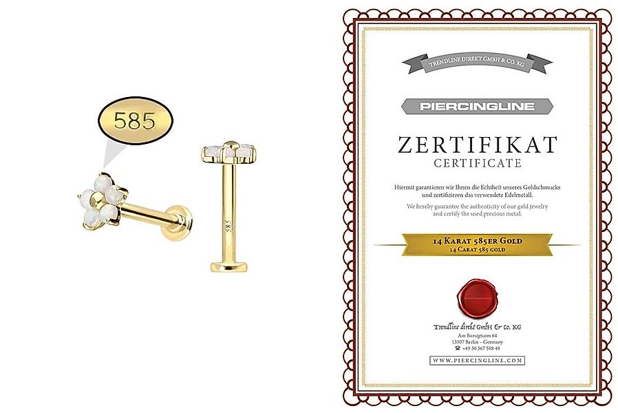 PIERCINGLINE Piercing-Set 14 Karat Gold Labret mit Innengewinde BLUME + 5 S günstig online kaufen