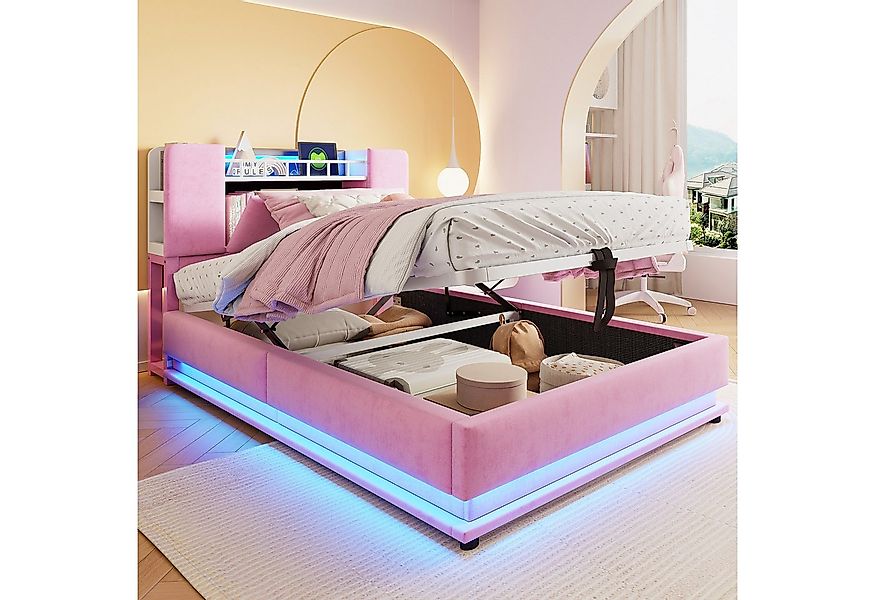 Merax Polsterbett mit LED-Beleuchtung und USB-Anschluss (Metalllattenrahmen günstig online kaufen