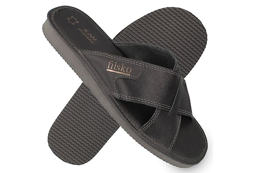 filsko Filsum Herren Leder Pantolette Überkreuz-Design, Echtleder, offene S günstig online kaufen