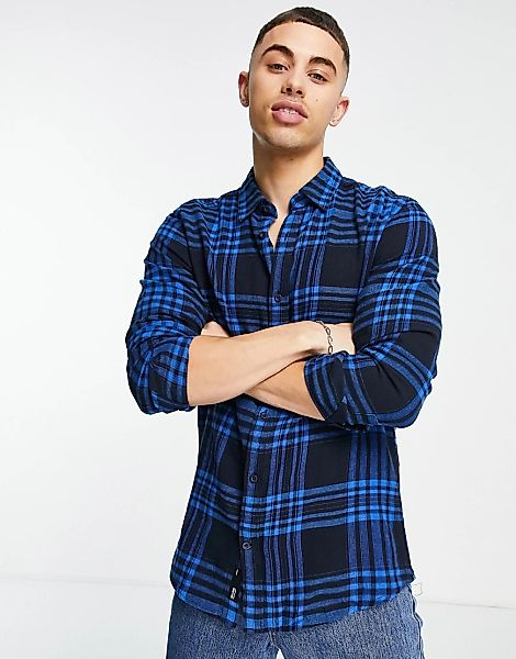 Only & Sons – Langärmliges, kariertes Hemd in dunklem Marineblau günstig online kaufen