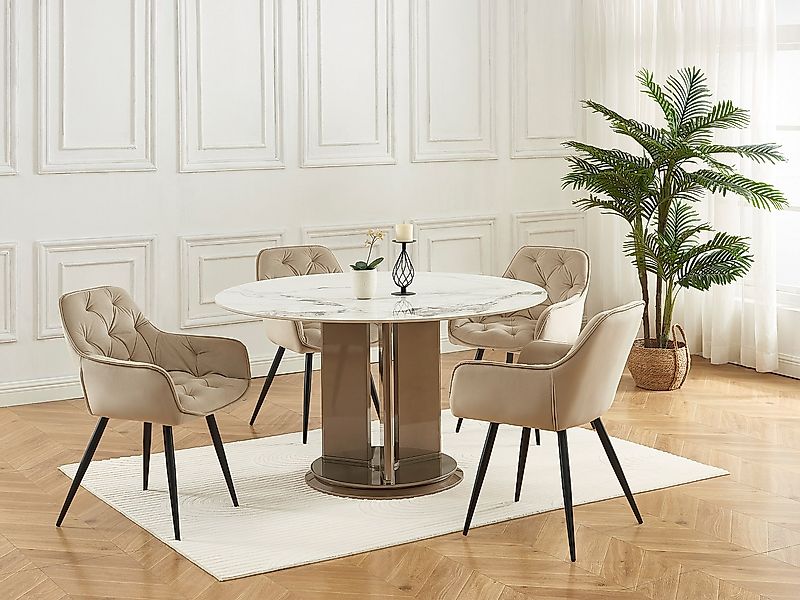 Stuhl mit Armlehnen 6er-Set - Samt & schwarzes Metall - Beige - MOBELIA von günstig online kaufen