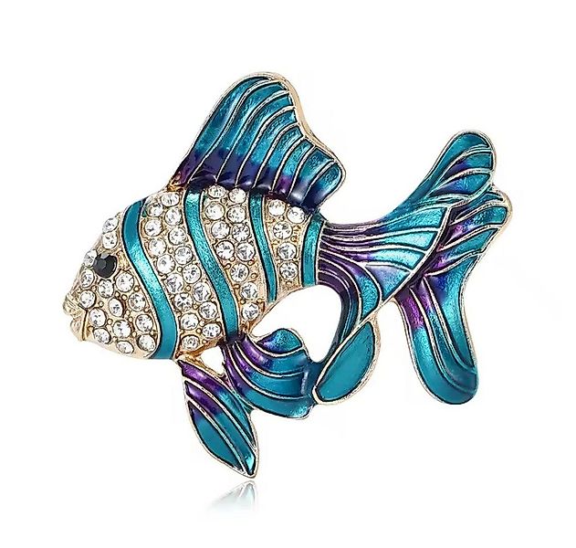 Dark-Desires Brosche Retro Brosche kleiner Fisch in blau-gold mit Strass em günstig online kaufen