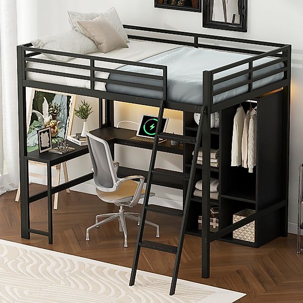 STILVORA Hochbett 140x200 mit Matratze&Schreibtisch,Jugendbett Eisenbett günstig online kaufen