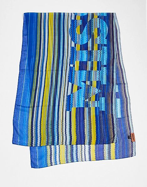 Missoni – Gestreifter Schal mit Logo in Blau-bunt günstig online kaufen
