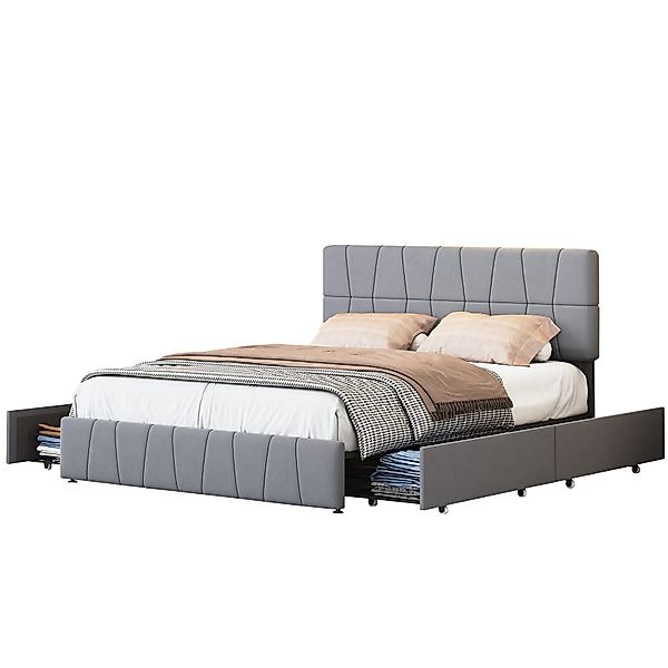 FUROKOY Polsterbett Doppelbett, Stauraumbett mit Kopfteil günstig online kaufen
