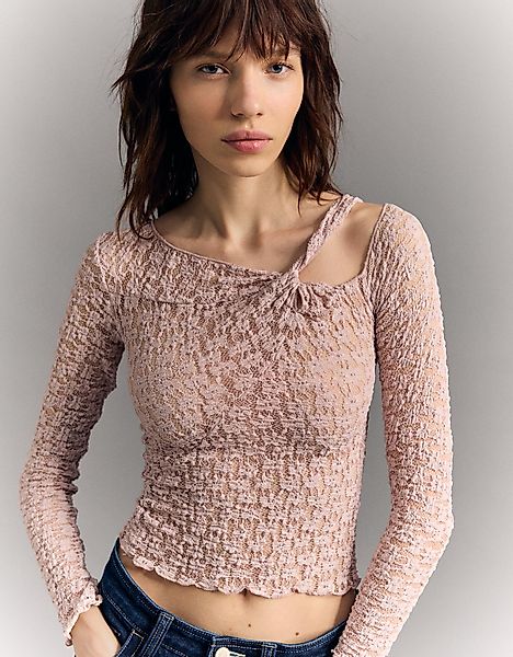 Bershka Asymmetrisches Langarmshirt Damen Xs Rosa günstig online kaufen