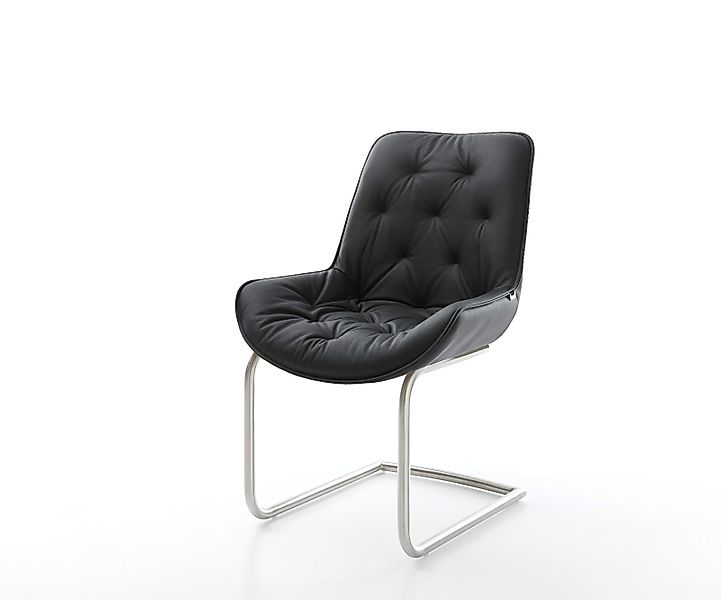 Freischwinger Taimi-Flex Echt-Leder Schwarz Freischwinger rund Edelstahl günstig online kaufen