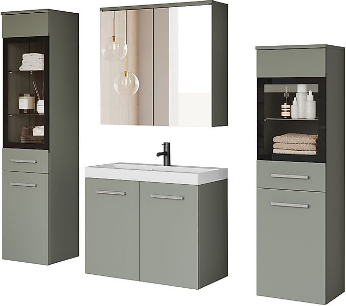 welltime Badmöbel-Set MADRIT II, Schrank mit Waschbecken, 2 Hänger, Spiegel günstig online kaufen