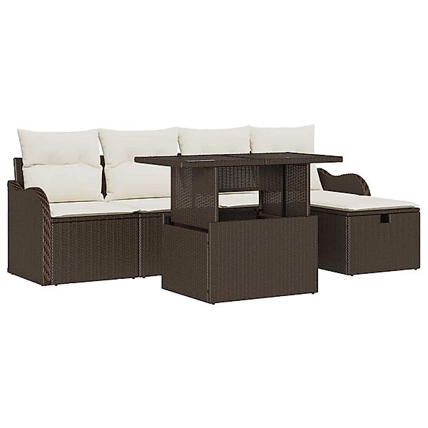 vidaXL Garten-Sofa-Set mit Kissen mit Speicher 6-Tlg Braun Poly Rattan 3361 günstig online kaufen