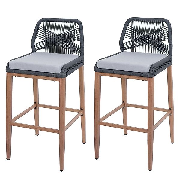 MCW Barhocker O21 2er-Set Anthrazit Kissen Hellgrau  Holz-Optik günstig online kaufen