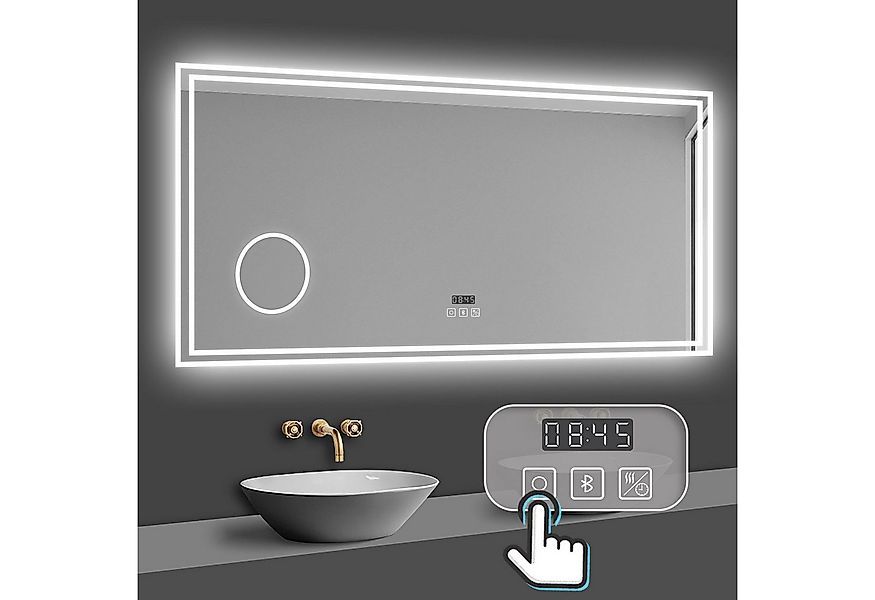 duschspa Badspiegel 80-160cm mit LED, Uhr, Beschlagfrei, Schminkspiegel, Ka günstig online kaufen