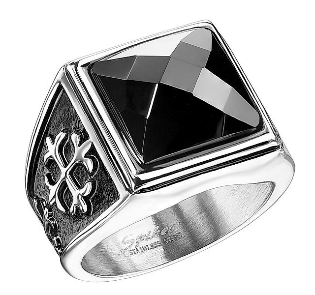 Taffstyle Fingerring Ring Männer Edelstahl schwarzer XXL Kristall Königlich günstig online kaufen
