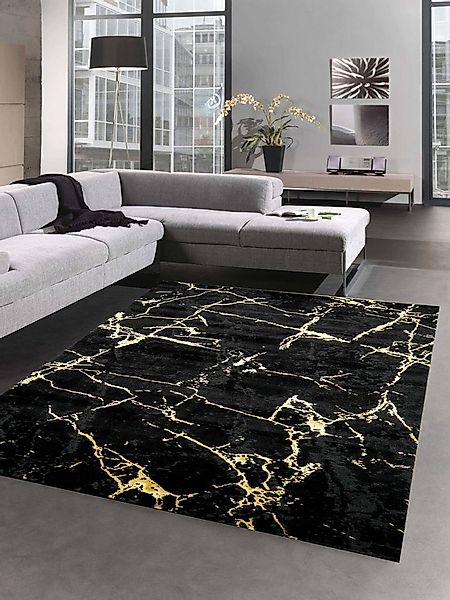 Carpetia Teppich Teppich modern Wohnzimmerteppich Marmor Optik schwarz gold günstig online kaufen
