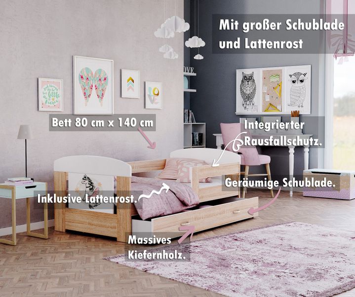 AJKmeble Kinderbett Jugendbett Pferd Motiv 80x140cm, günstig online kaufen