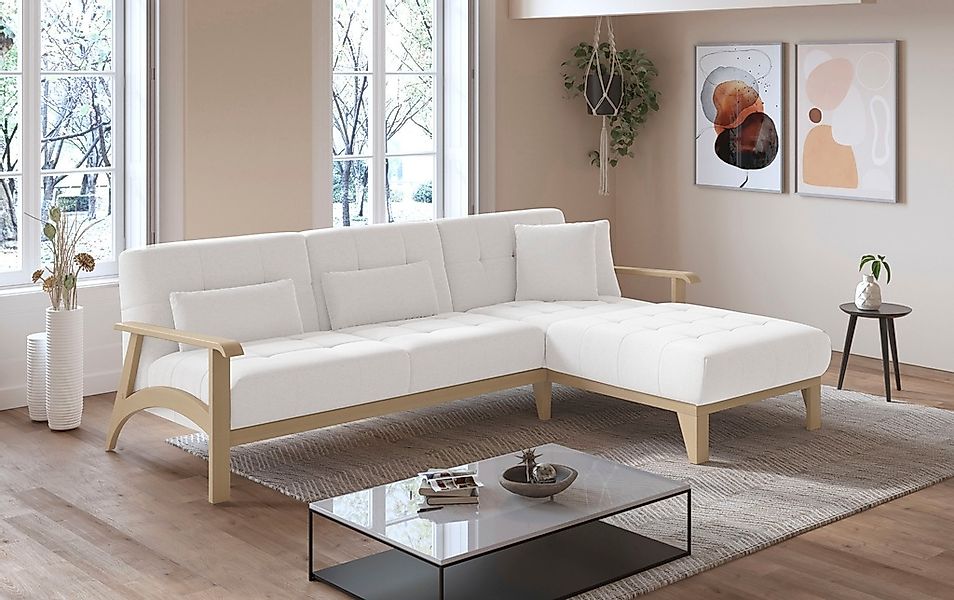 sit&more Ecksofa "Billund L-Form", Armlehnen aus eichefarbigem Buchenholz, günstig online kaufen