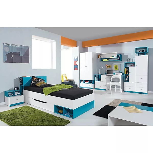 Kinderzimmer Komplett-SetMIJAS-133 mit Bett 90x200cm weiß mit türkis günstig online kaufen