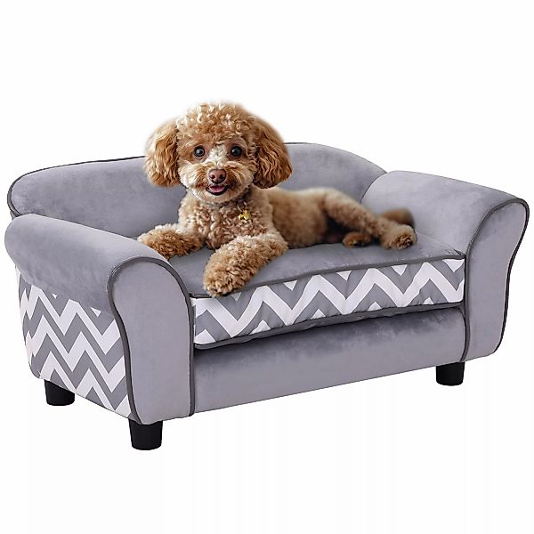PawHut Hundesofa Haustiersofa mit Kissen, waschbar, Samt grau, erhöhte Füße günstig online kaufen