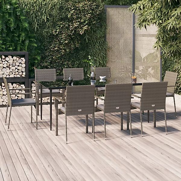 Vidaxl 9-tlg. Garten-essgruppe Mit Kissen Schwarz Und Grau Poly Rattan günstig online kaufen