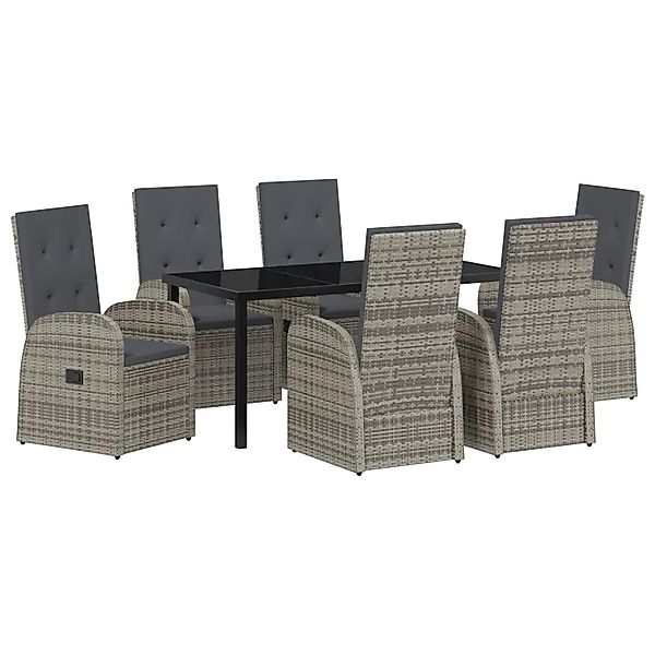 vidaXL Garten Essgruppe mit Kissen 7-Tlg Grau Poly Rattan 3379496 günstig online kaufen