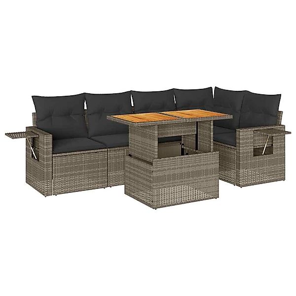 vidaXL 6-Tlg Garten-Sofagarnitur mit Kissen Grau Poly Rattan 3327154 günstig online kaufen
