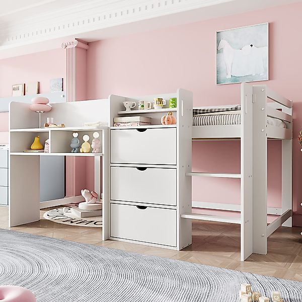 Merax Hochbett 90x200cm Halbhohes Jugendbett, Kieferholz günstig online kaufen