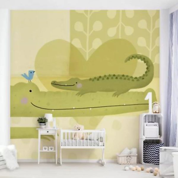 Bilderwelten Kindertapete Mama und ich - Krokodile grün Gr. 336 x 336 günstig online kaufen