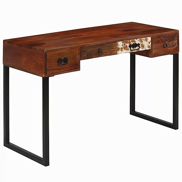 Schreibtisch Massivholz Und Echtleder 117x50x76 Cm günstig online kaufen